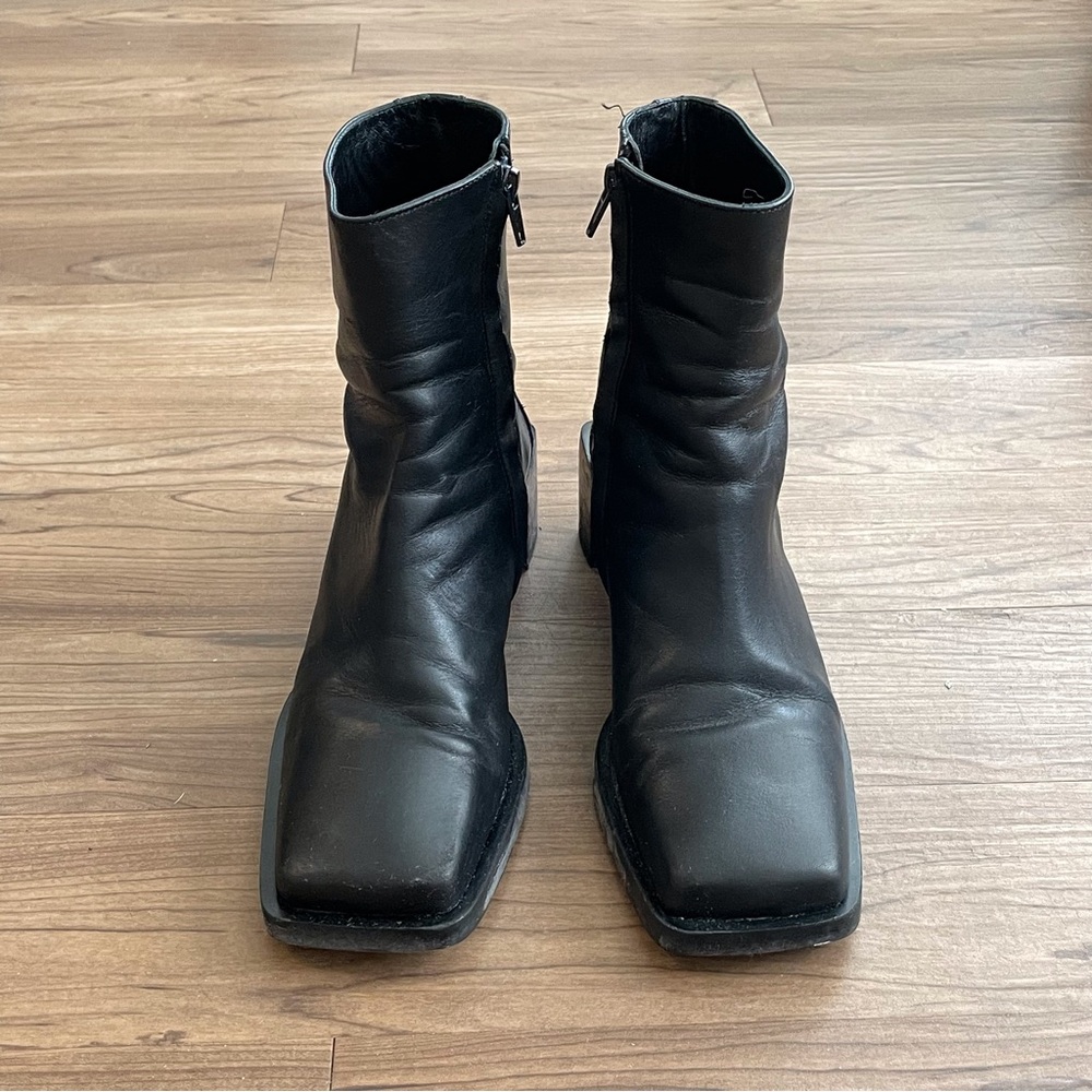 Zara Black Leather Square Toe Boots